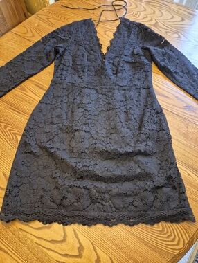 H&M Black Lace V-Neck Long Sleeve Dress - Women's Size 10